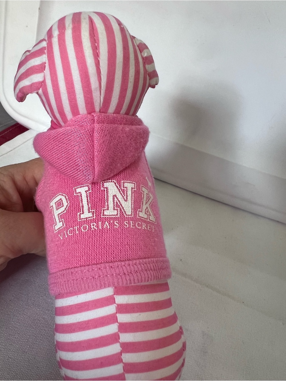 Victoria’s Secret PINK Striped Plush Dog Hoodie Stuffed Animal Collectible - Picture 2 of 5